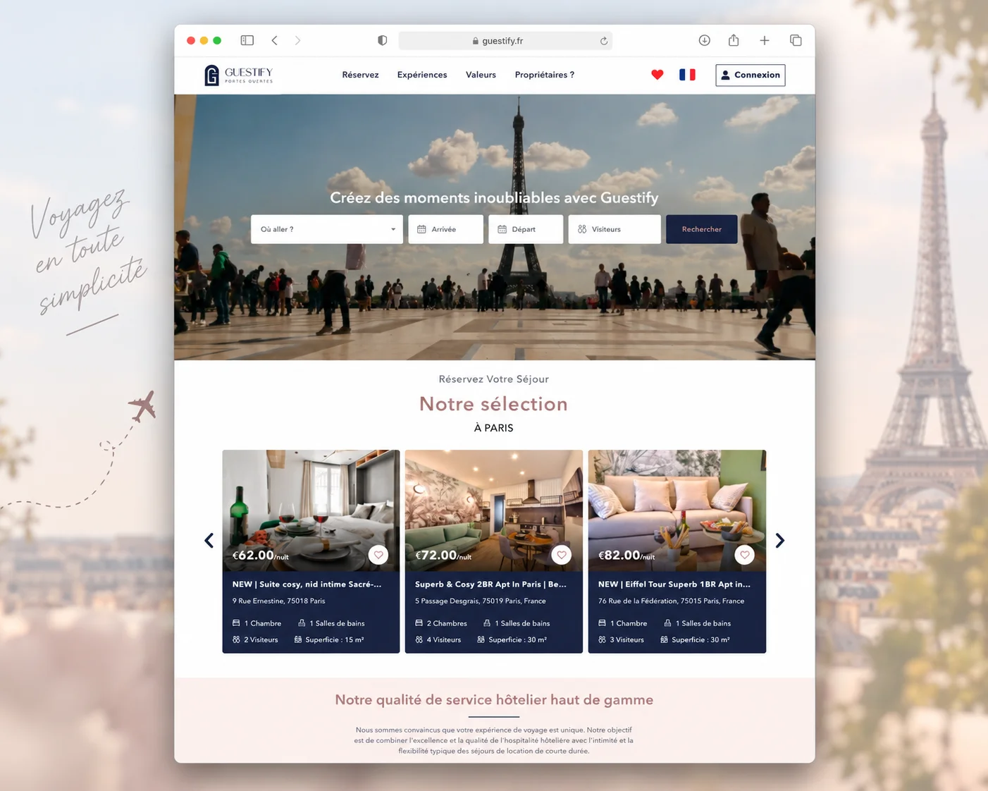 Aperçu du site Guestify et de sa sélection d’hébergements