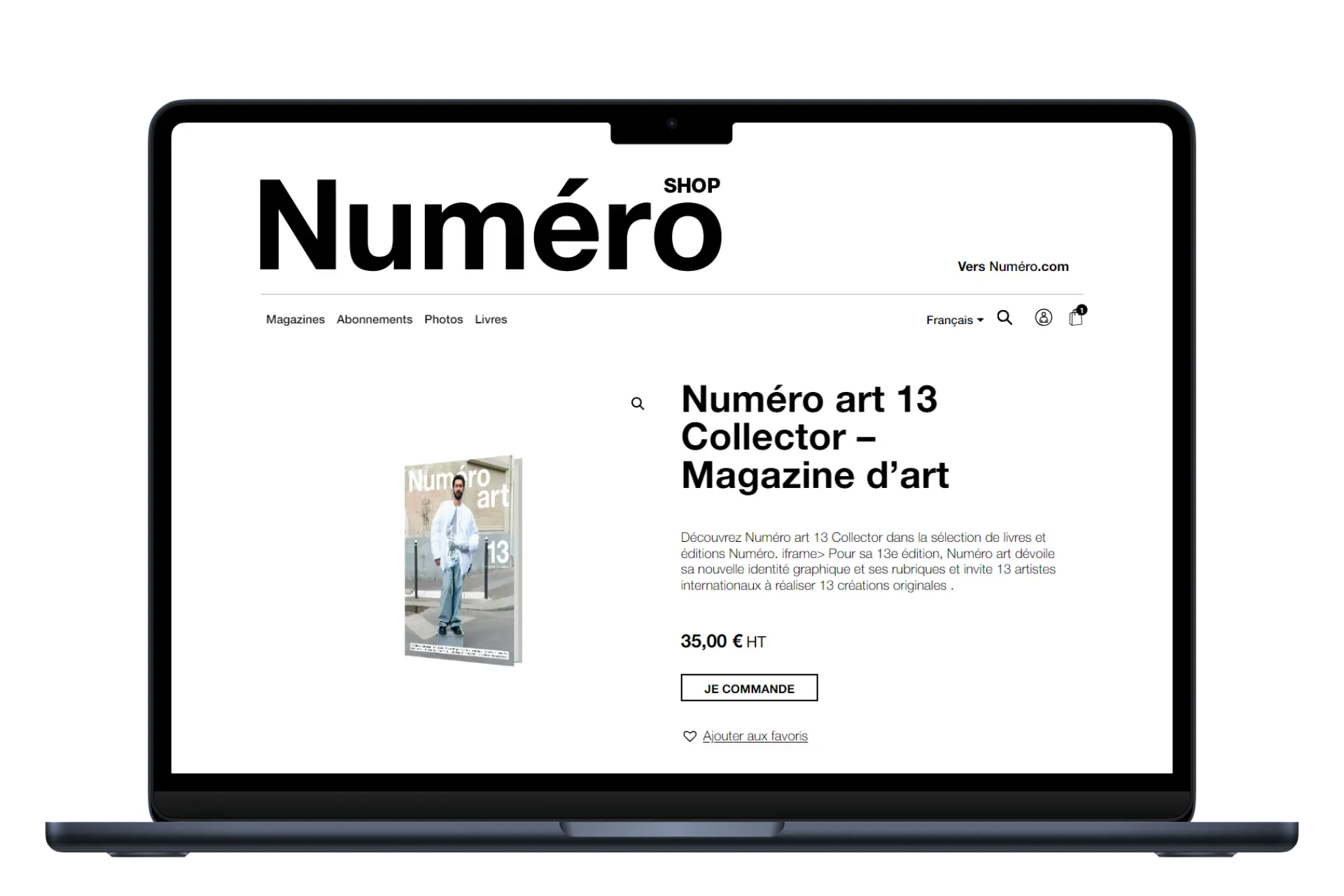 Fiche produit de la boutique Numéro affichée sur un ordinateur portable