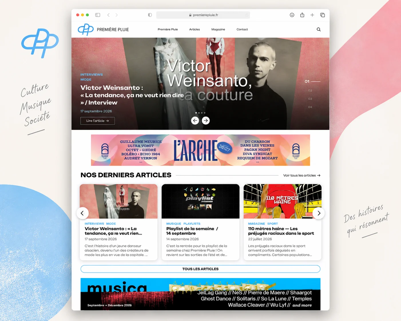 Aperçu du site Première Pluie et de ses articles culturels