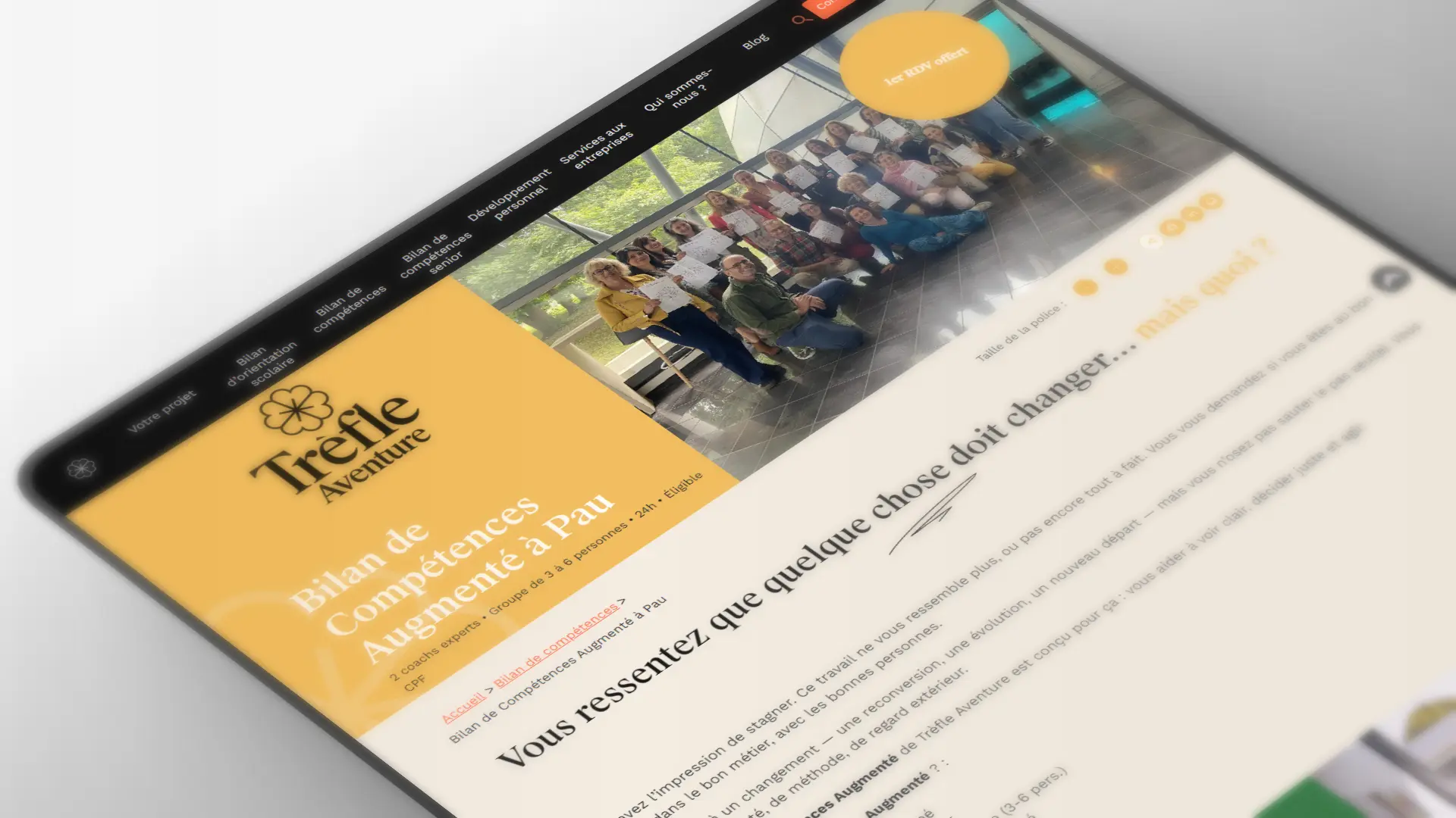 Page consacrée au bilan de compétences sur le site Trèfle Aventure